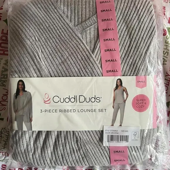 Cuddl Duds 3-Piece Cozy Pajama Set - Small, Light Gray - Picture 1 of 5